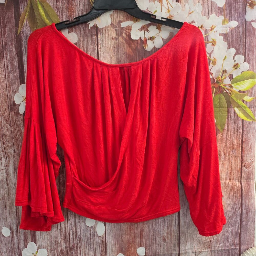 Free People Red Top w/ Bell Sleeves Size L
